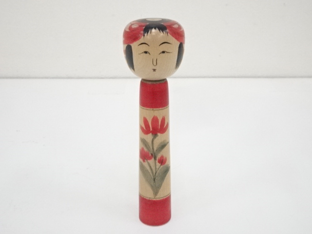 JAPANESE FOLK CRAFT / WOODEN KOKESHI DOLL / 15cm / SIGNED ARTISAN WORK 